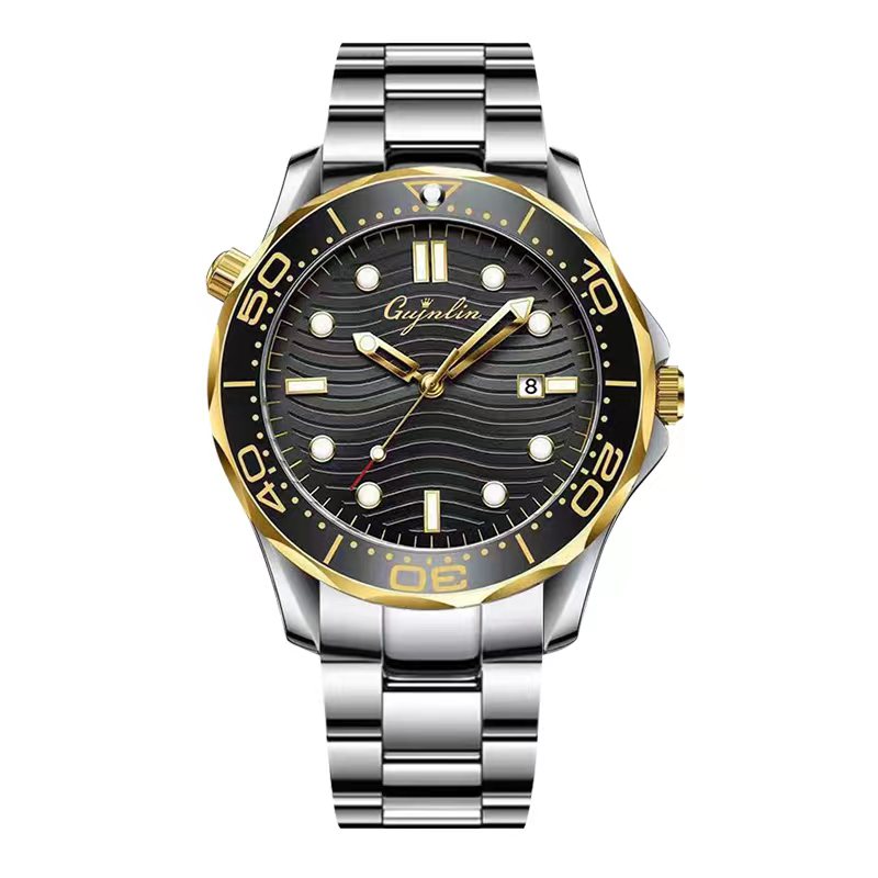 时尚气质商务百搭海马男士经典金色商务腕表防水手表