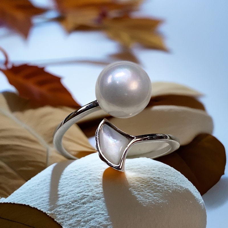 滢尚s925银戒指 8mm 无核淡水珍珠宝家上开口简约百搭强光可调节