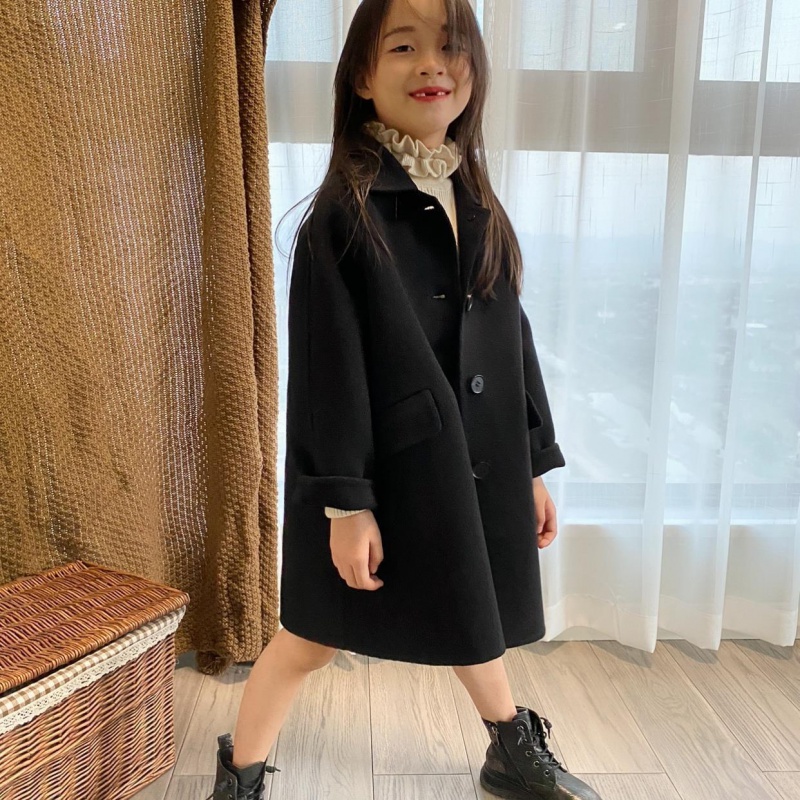 女童外套新款春秋冬呢子大衣韩版中长款呢子外套日系保暖风衣外套