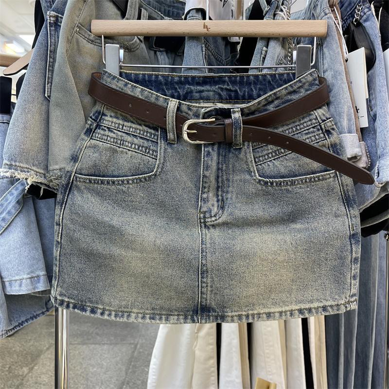 2025年夏季新款怀旧色牛仔半身裙女高腰显瘦辣妹复古牛仔包臀短裙