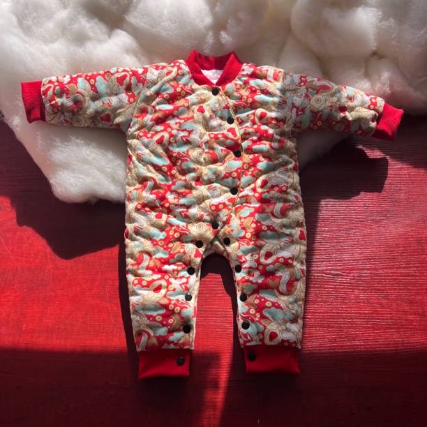 婴儿拜年服儿童宝宝连体衣中国风冬季保暖纯手工棉花红色哈衣喜庆