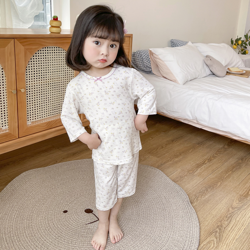 呗思佳夏季儿童莫代尔家居服七分袖薄款套装男童女童小童空调服