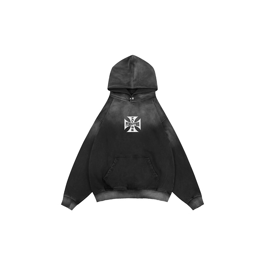 【官方正品】 False perception 十字LOGO套头帽衫
