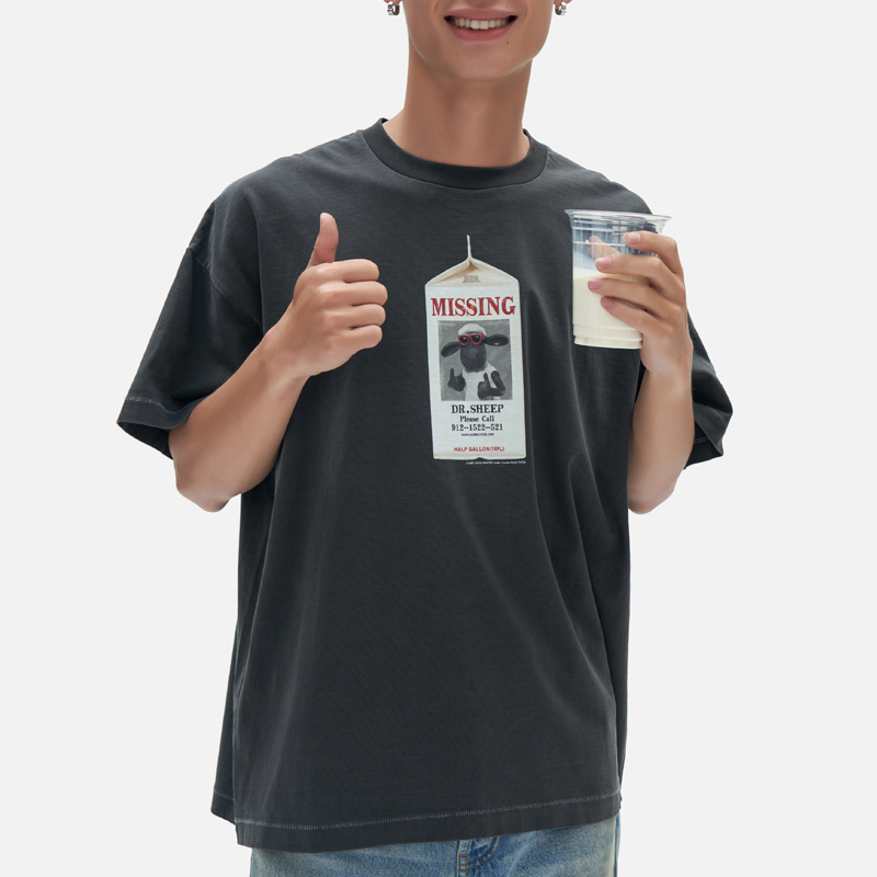 官方直营Epide Prefab水洗做旧复古小羊牛奶盒印花圆筒T恤短袖TEE