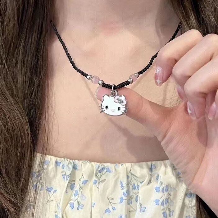 合金布艺项链 凯蒂猫粉色少女心项链编织吊坠KT脖挂可爱日系饰品