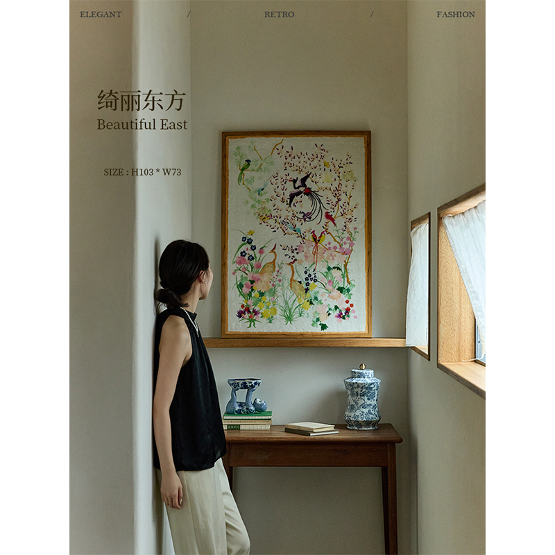蜡笔派新中式绮丽东方挂画客厅入户玄关挂毯画背景墙装饰艺术画