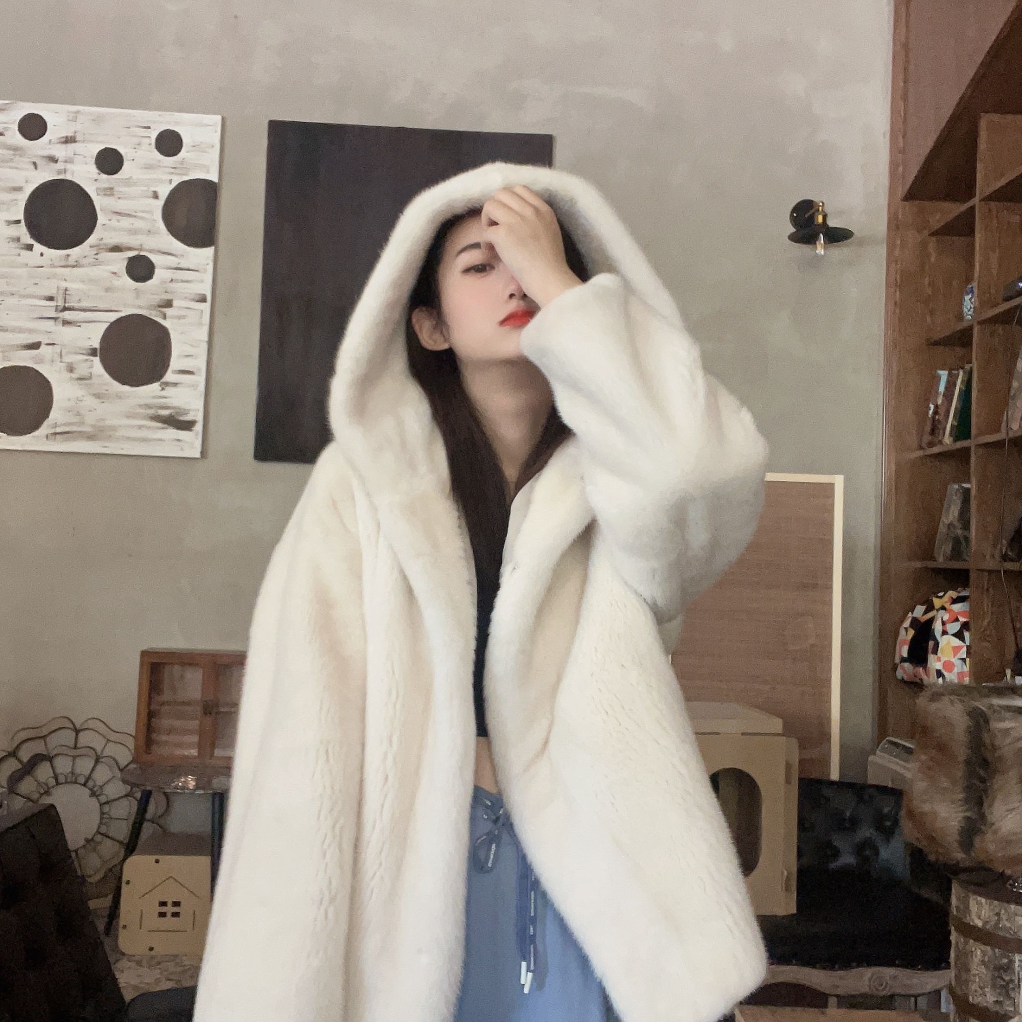 【丸子】2025新款进口整貂天鹅绒貂皮大衣水貂连帽外套24010