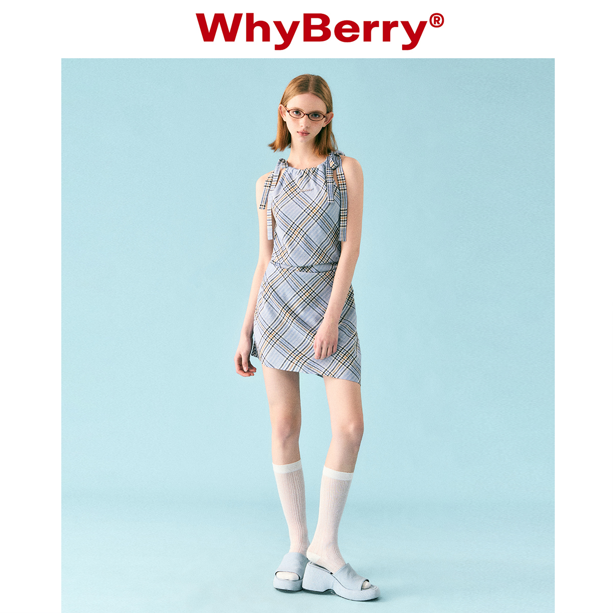 WhyBerry 23SS“白日梦蓝”显瘦蓝色辣妹连衣裙收腰多巴胺短裙女