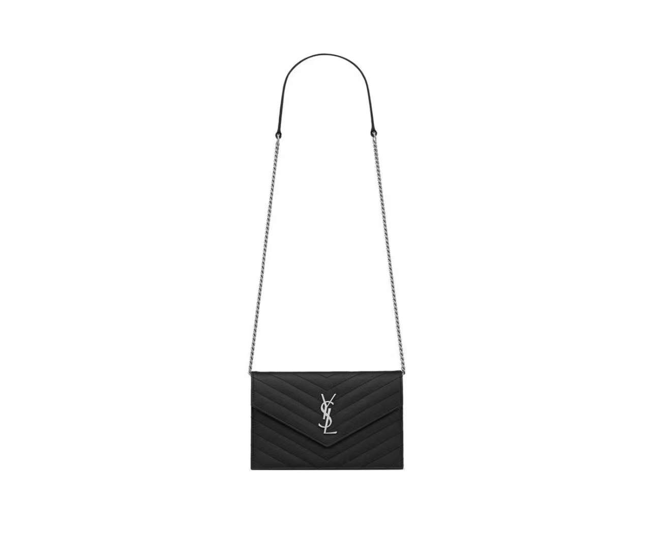 99新 YSL/圣罗兰 ysl黑银信封小号单肩斜挎包链条包（包包）