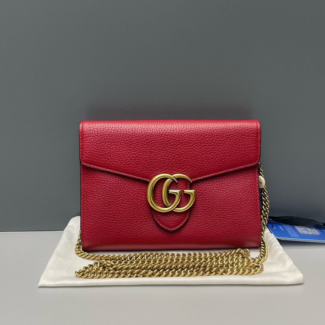 99新 GUCCI/古驰 红色马蒙woc/荔枝纹包单肩斜挎包（包包）