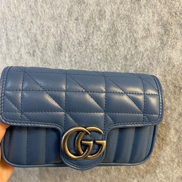 99新 GUCCI/古驰 新款蓝色马蒙迷你银扣/单肩斜跨包/（包包）
