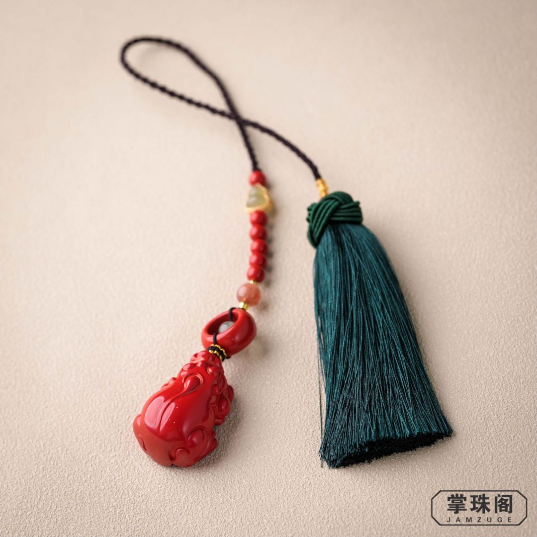 掌珠阁 含辰砂工艺品【传承·貔貅】手编绳貔貅朱砂车挂