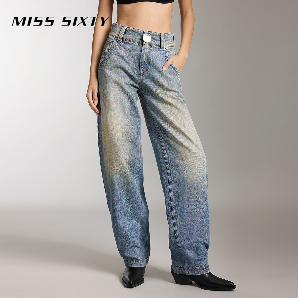 【黑金系列】Miss Sixty秋季新款进口棉牛仔裤女复古萝卜裤