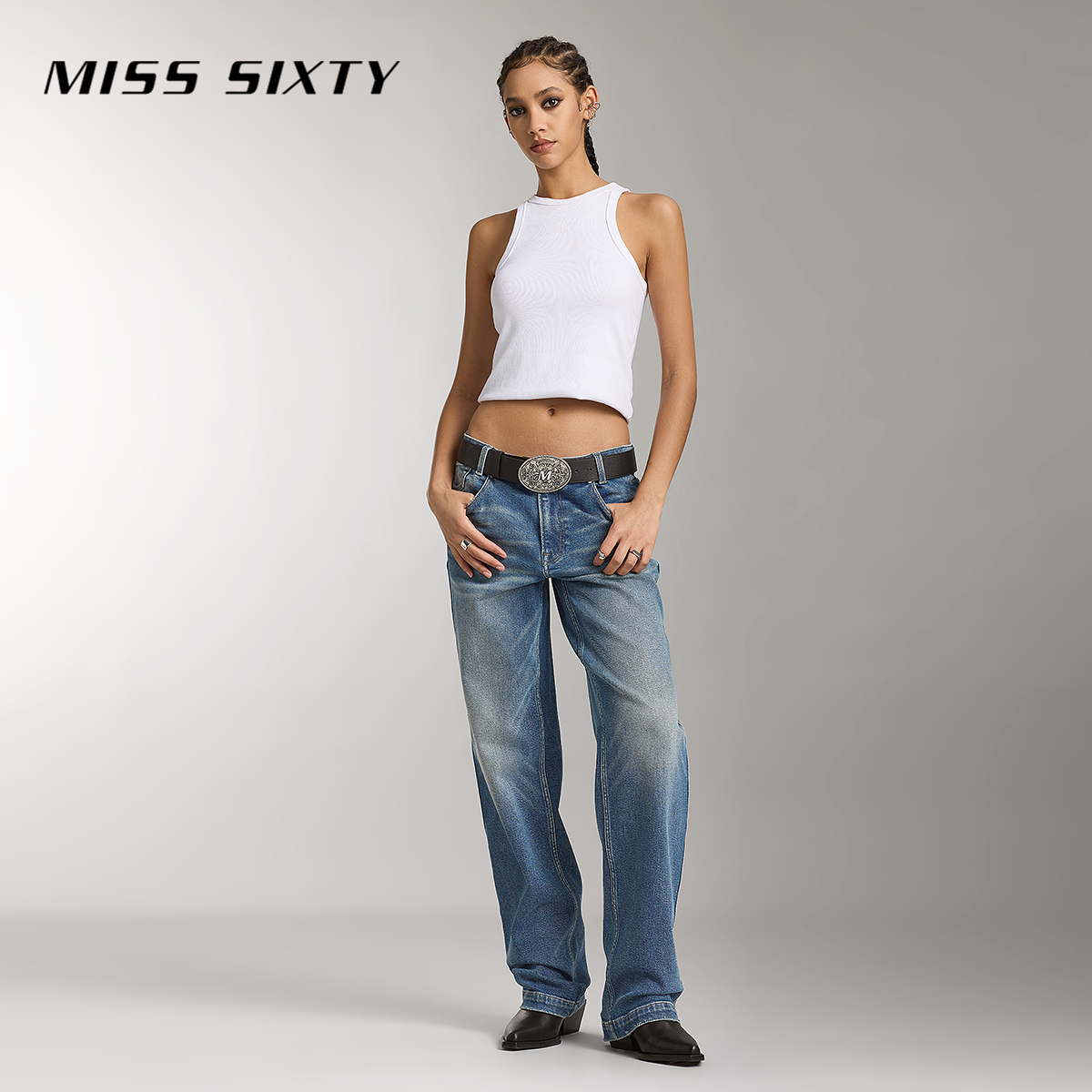【妙妙专属】【进口牛仔面料】Miss Sixty秋季新款牛仔裤女中腰直筒长