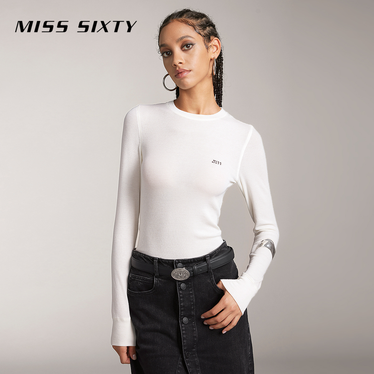 【妙妙专属】Miss Sixty秋季新款T恤女含绵羊毛针织长袖圆领外穿