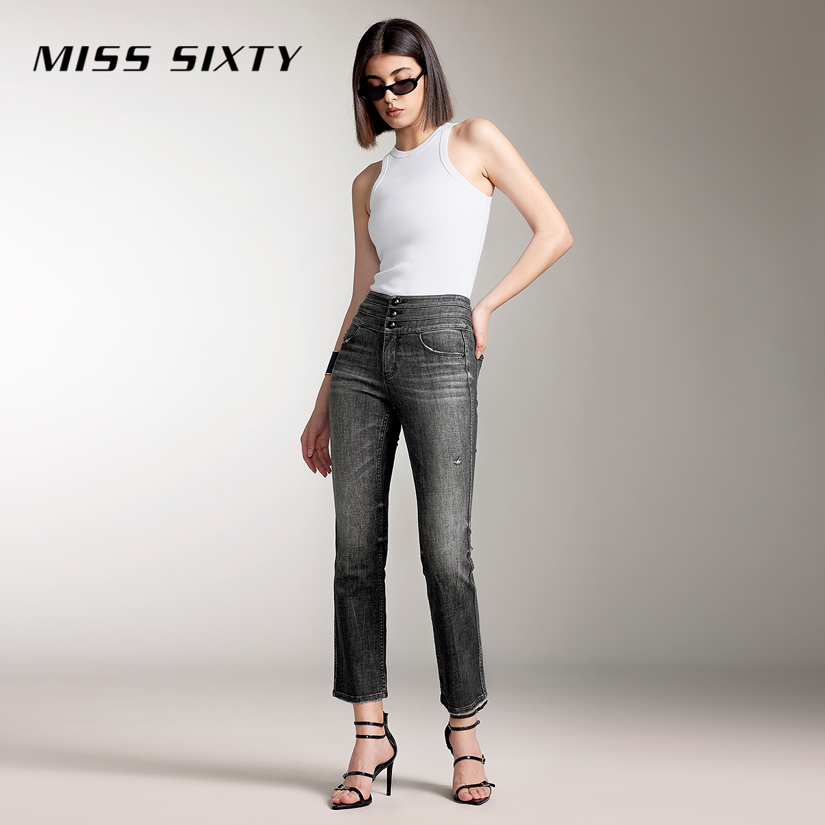 【妙妙专属】【进口牛仔面料】Miss Sixty秋季新款牛仔裤女三环腰八分