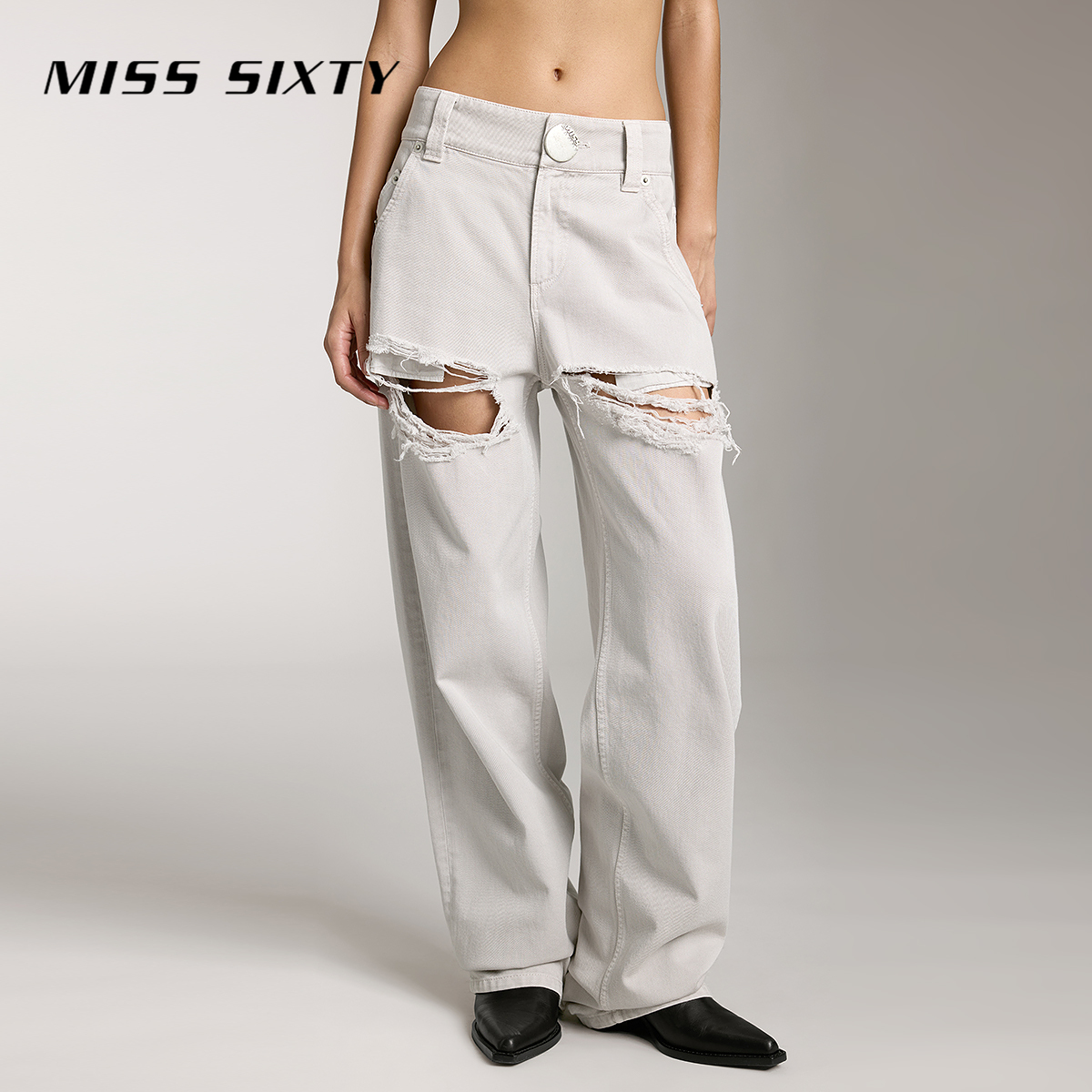 【黑金系列】Miss Sixty秋季新款进口棉牛仔裤女破洞直筒裤
