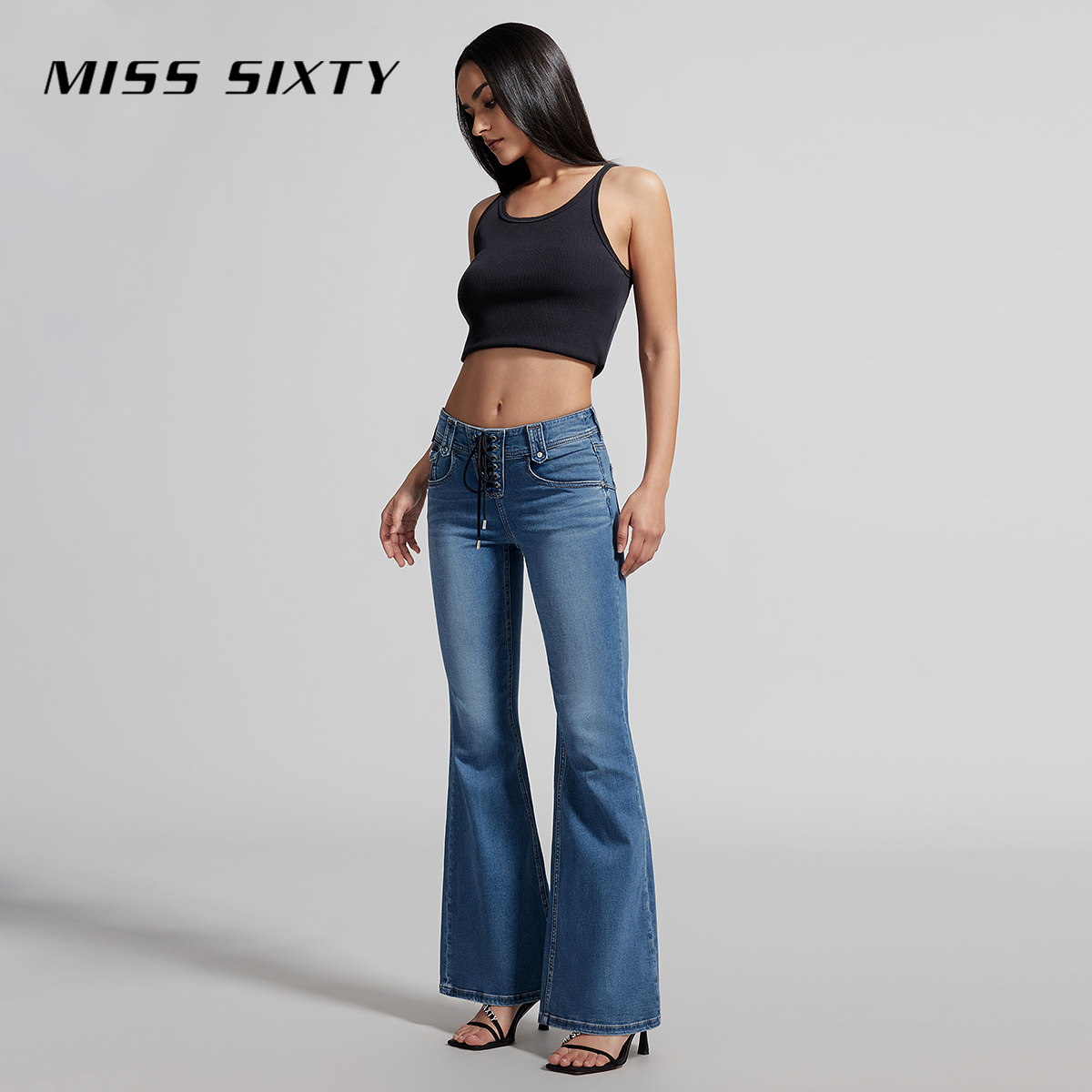 【妙妙专属】Miss Sixty夏季新款牛仔裤女含醋酸系带拉链微喇叭复古