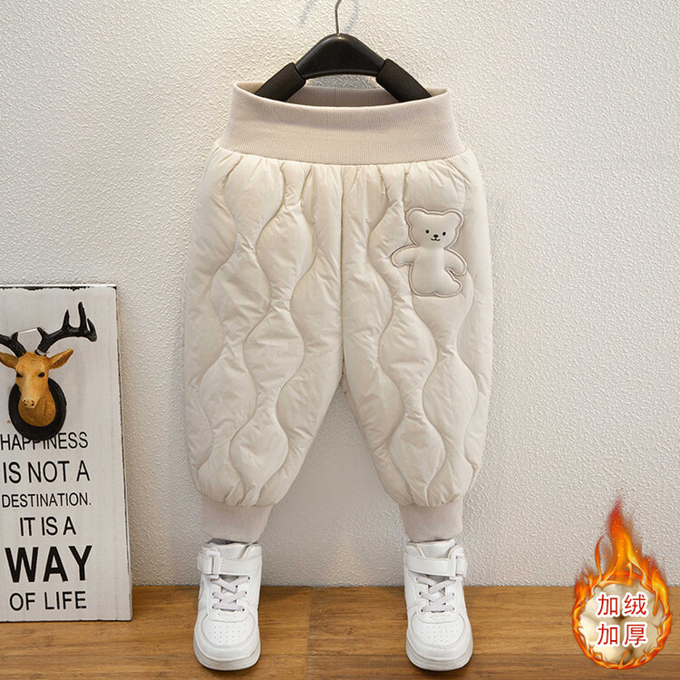 儿童加绒裤子儿童棉裤保暖裤三层夹棉加厚裤男女童洋气外穿休闲裤