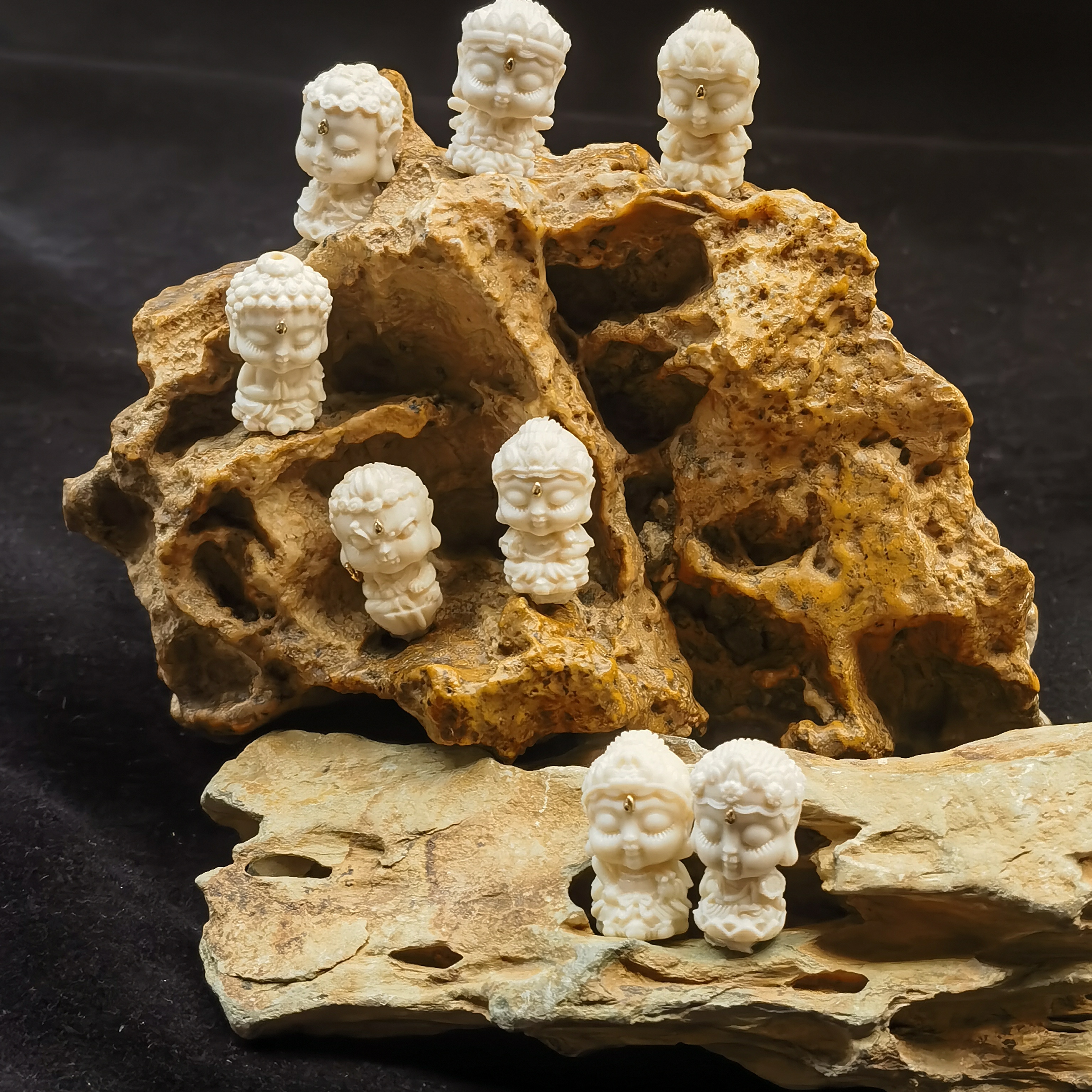 【熊宝】猛犸牙八大守护宝宝佛守护药师佛文玩配饰单珠提溜吊坠背云