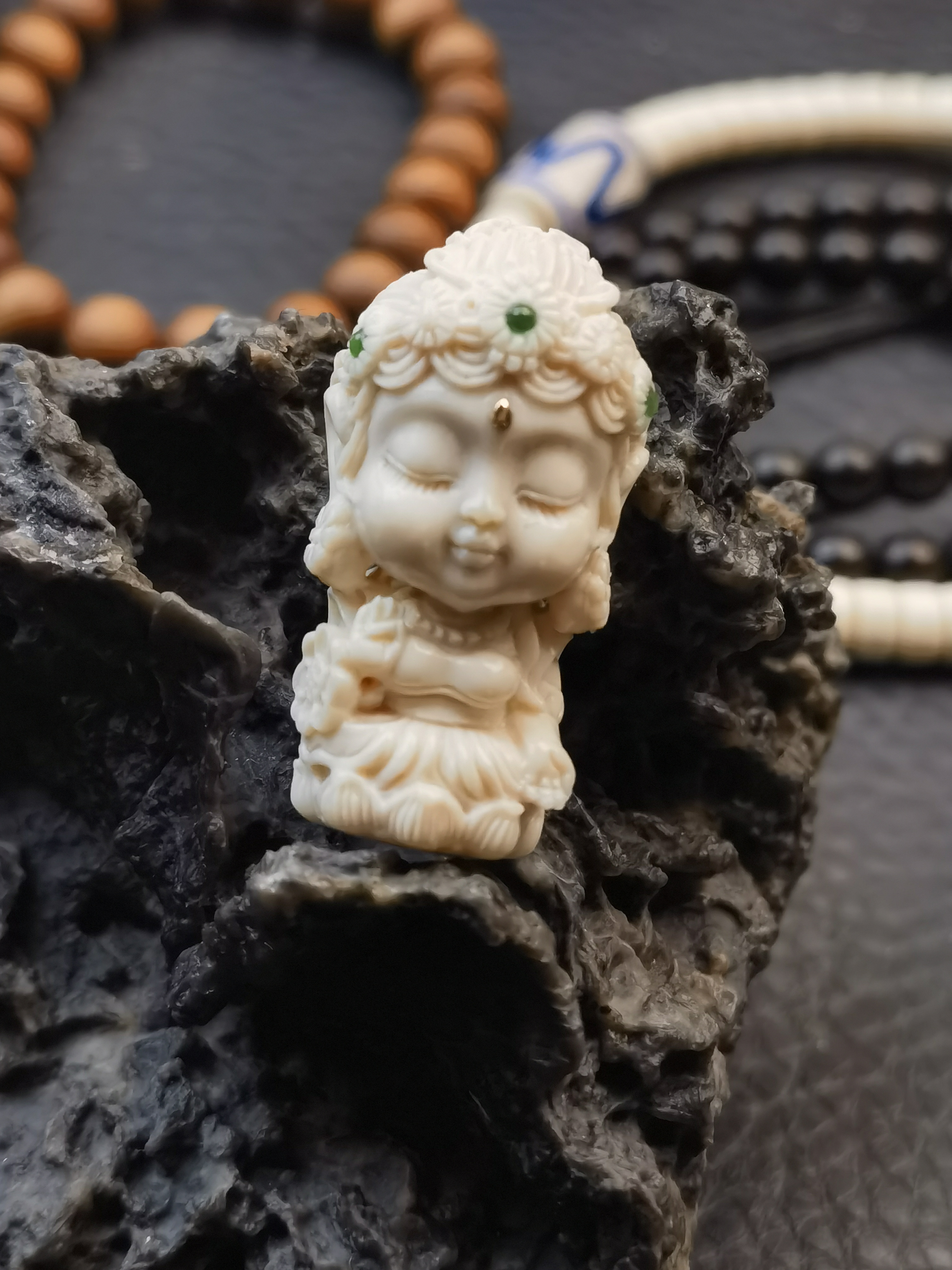 【熊宝】猛犸牙端庄大度母吊坠文玩配饰DIY