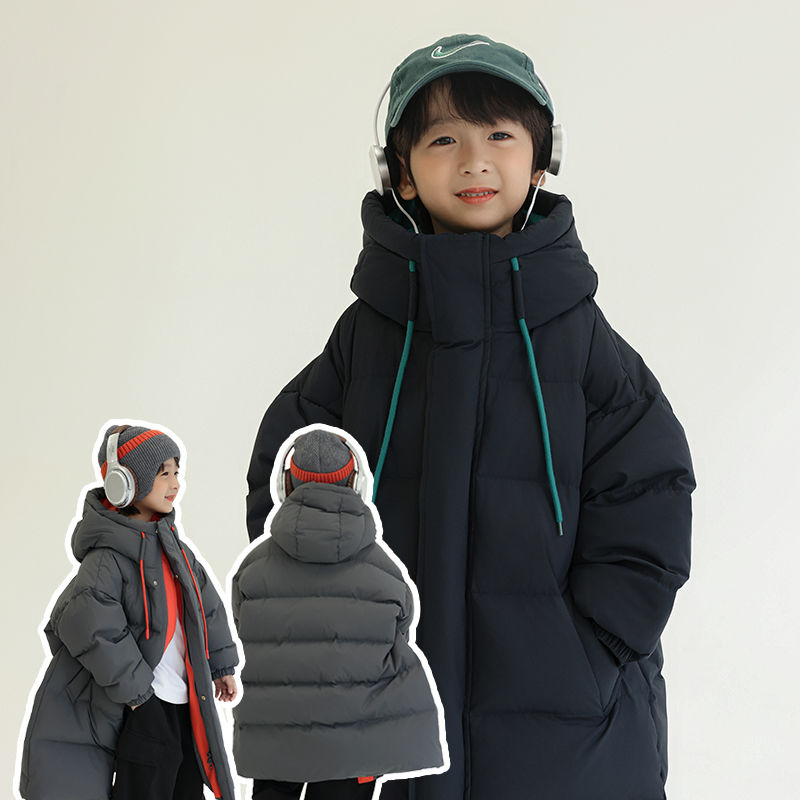 儿童中长款棉服2023冬季新款洋气加厚男童女童中大童外套