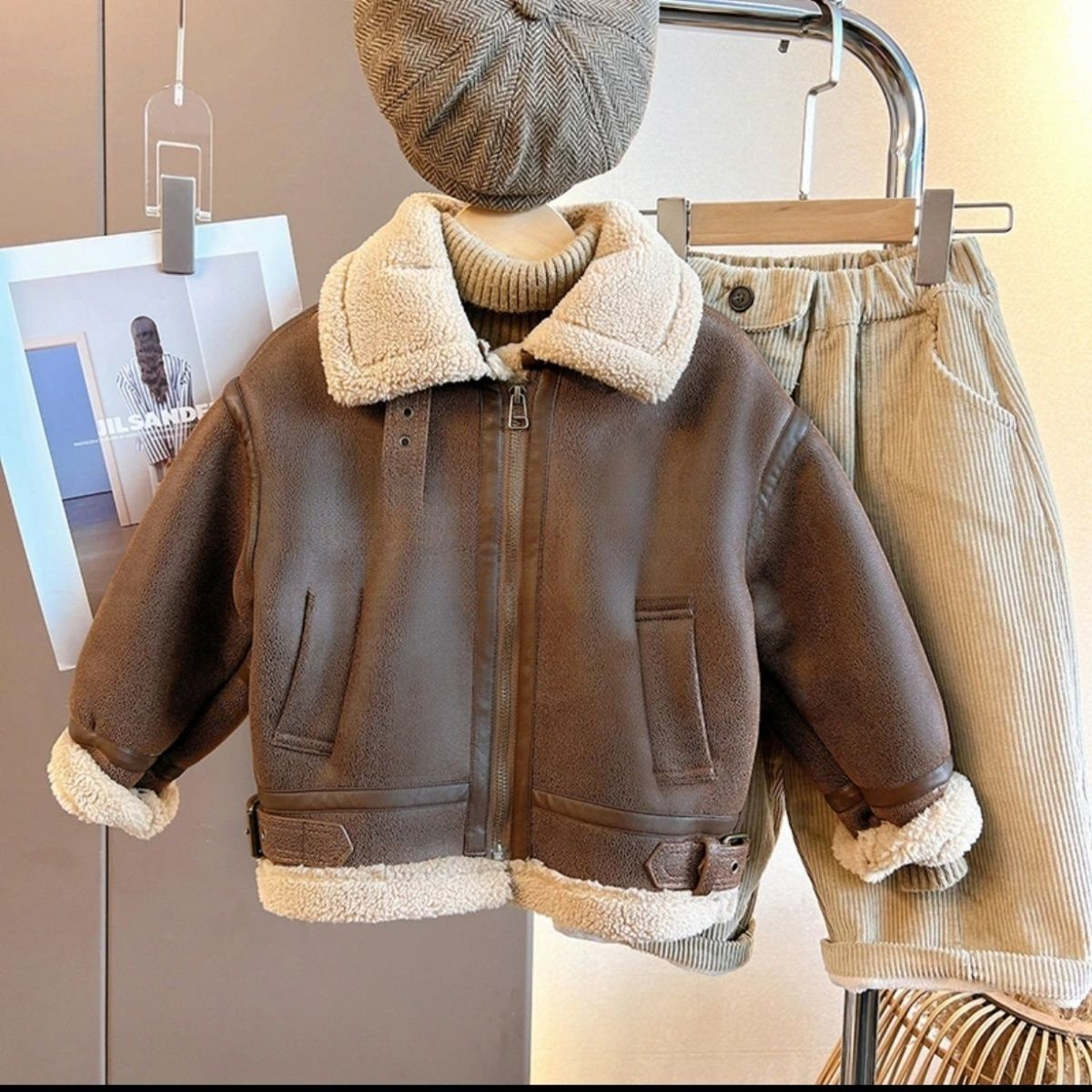 男童加绒外套2023冬季新款中小童宝宝时髦版机车服