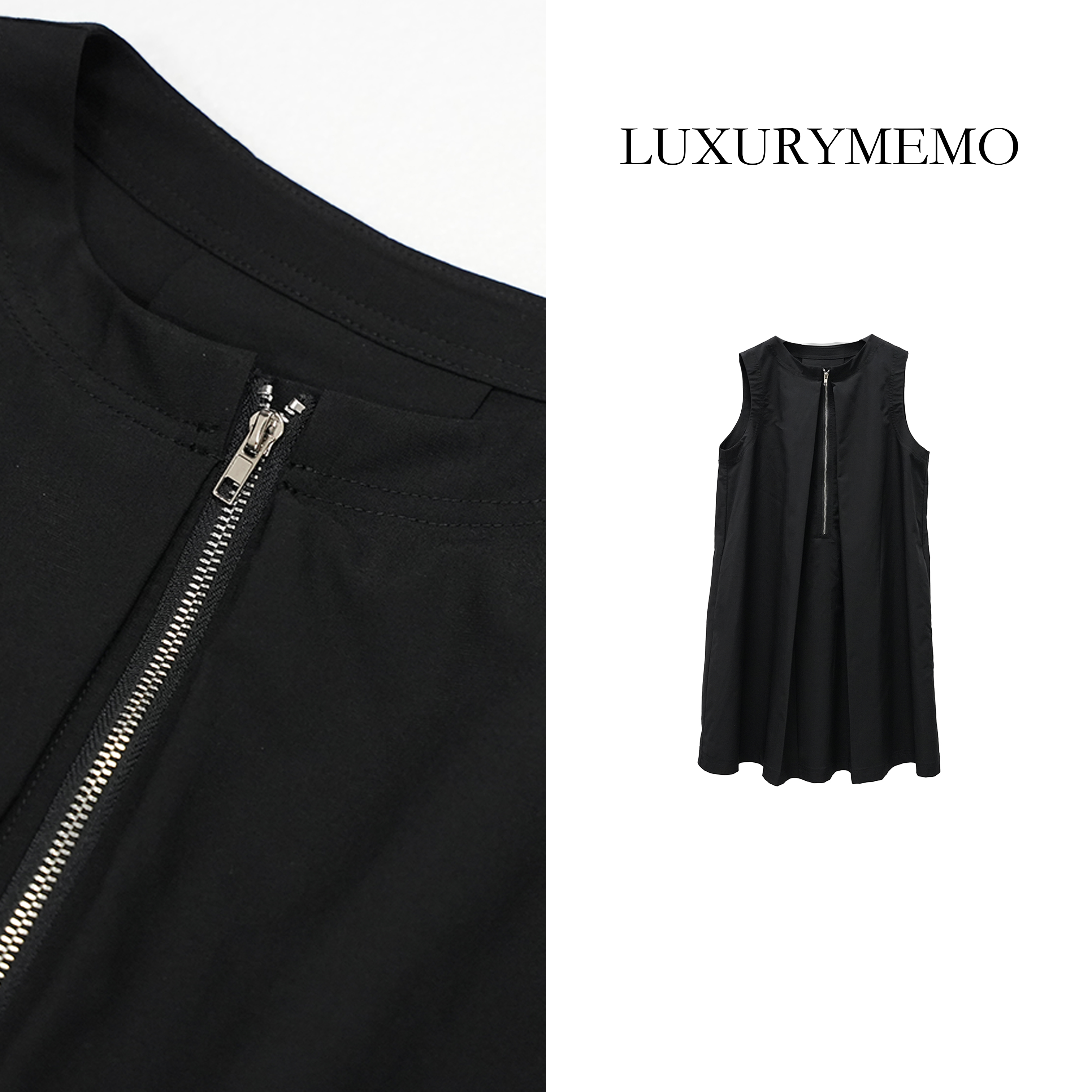 LUXURYMEMO【刘熊熊】简约时尚无袖马甲连衣裙