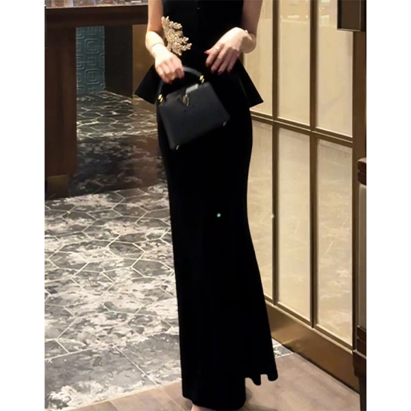LUXURYMEMO【刘熊熊】秋季新款气质高腰中长款冰醋醋酸鱼尾半身裙