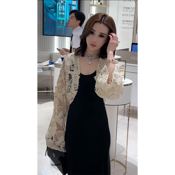 LUXURYMEMO【白色恋人】夏季气质镂空百搭针织开衫 衬衫
