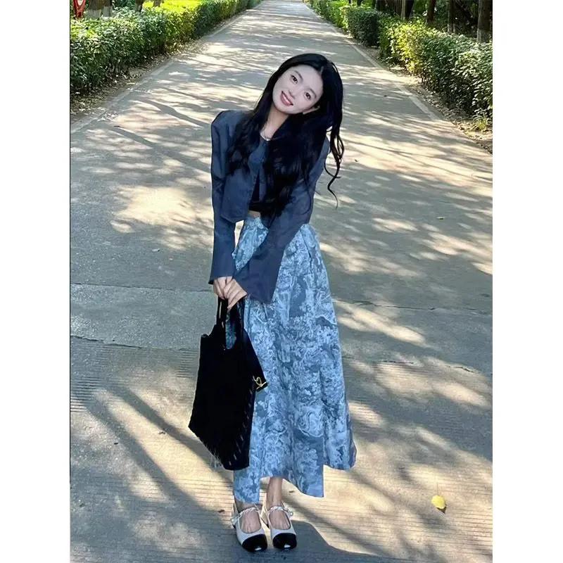 OD冷淡系复古设计小香风短外套2023新款半身裙高级感春秋时尚套装