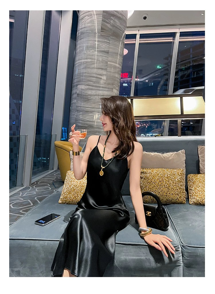 深圳南油（吊带连衣裙 ）南油高货连衣裙斜裁醋酸连衣裙显瘦