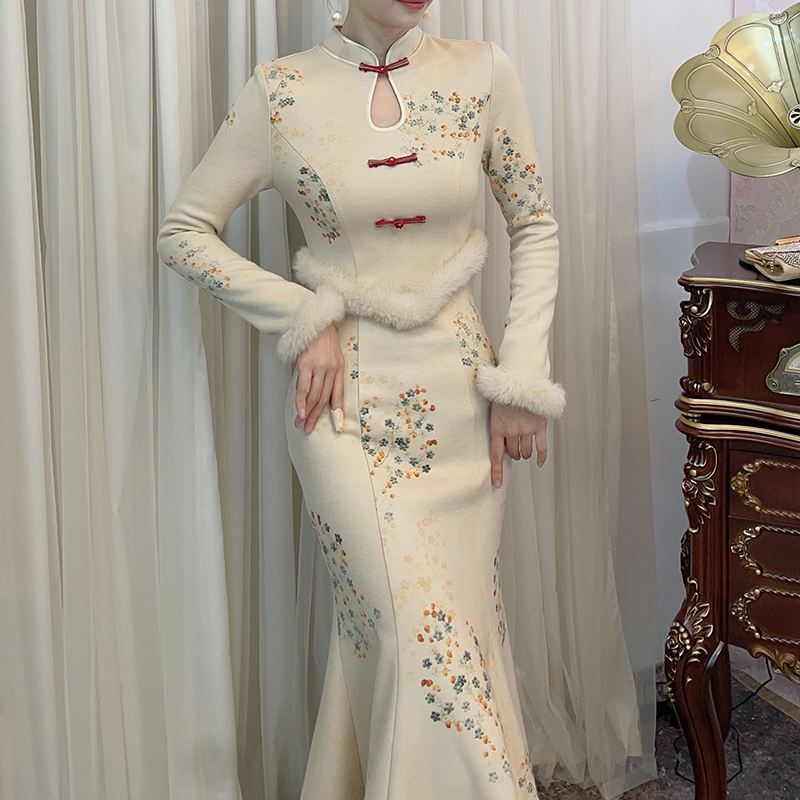 【亭亭玉立】中国风加厚秋冬款旗袍气质优雅修身显瘦日常时尚连衣裙