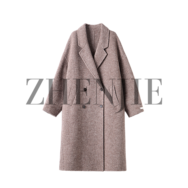 【珍姐】拉毛斜纹 绵羊毛宽松阔版气质翻驳领双面呢大衣外套DC5129