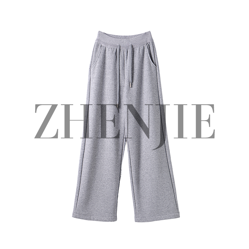 【珍姐】螺纹宽腰 弹力抽绳羊毛混纺直筒垂感软糯针织休闲裤DC5203