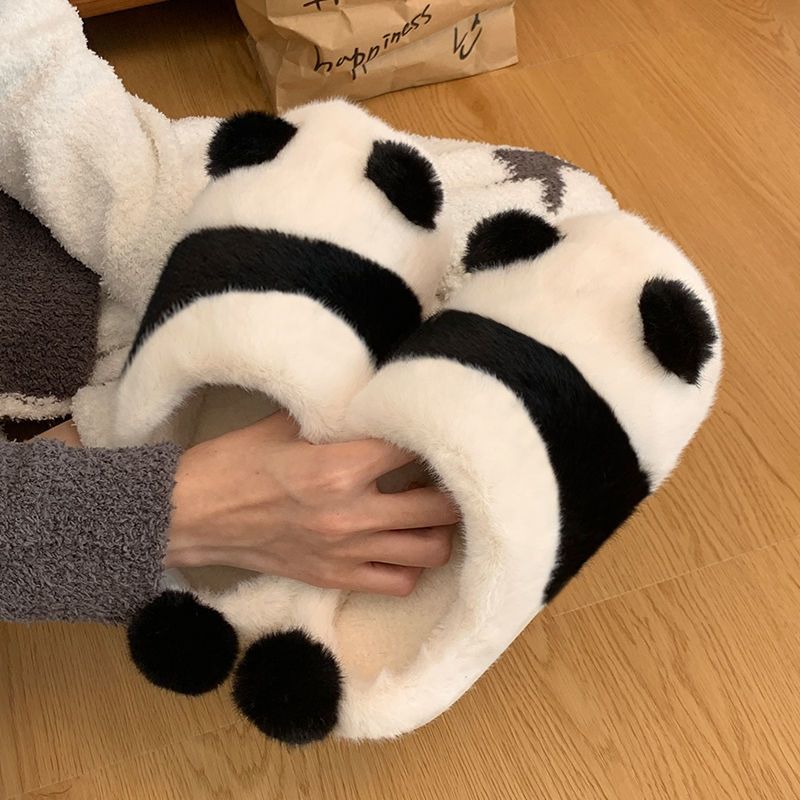 熊猫棉拖鞋女秋冬季外穿ins潮男女情侣毛毛拖鞋居家防滑棉鞋