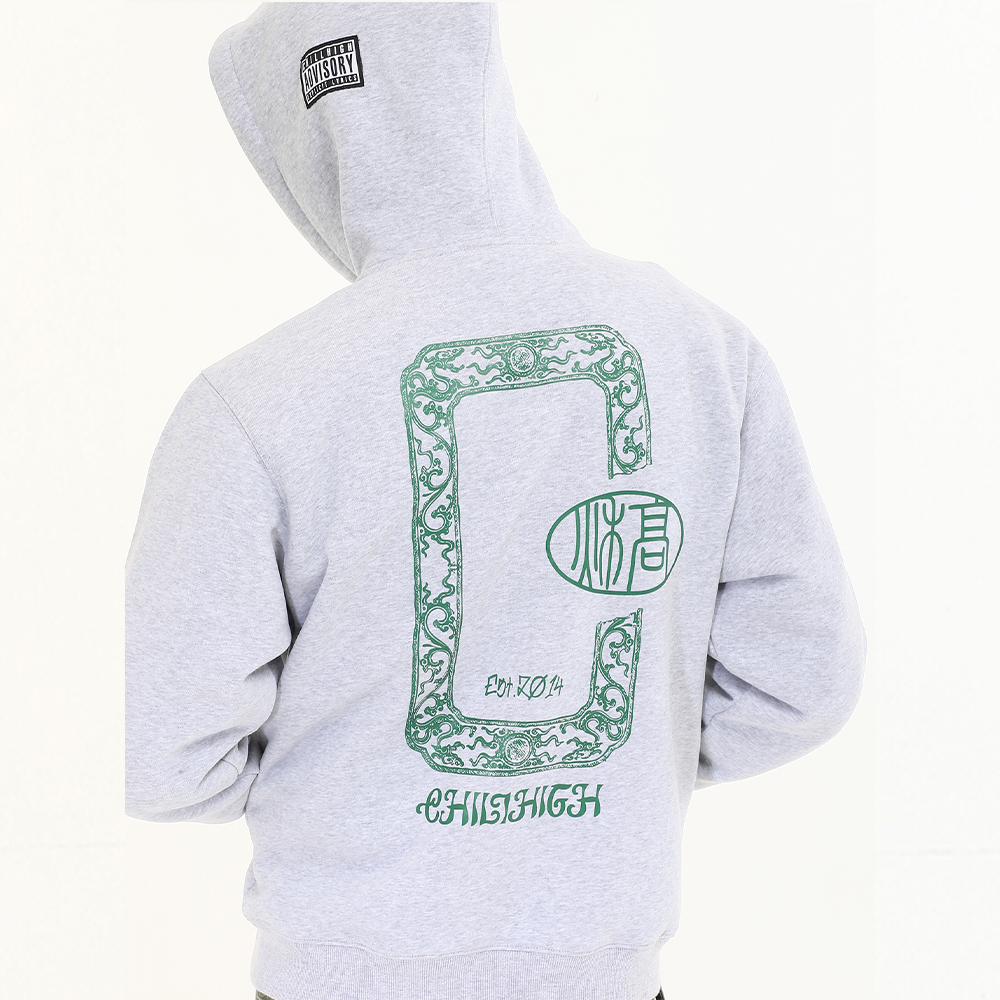 ChillHigh 中式风格秋高C字雕花主题拉链卫衣加绒加厚连帽开衫男