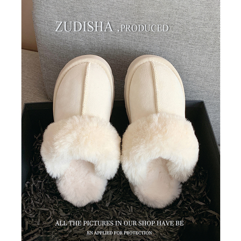 白色毛毛拖鞋女外穿2025年新款秋冬保暖雪地靴厚底加绒包头棉拖鞋