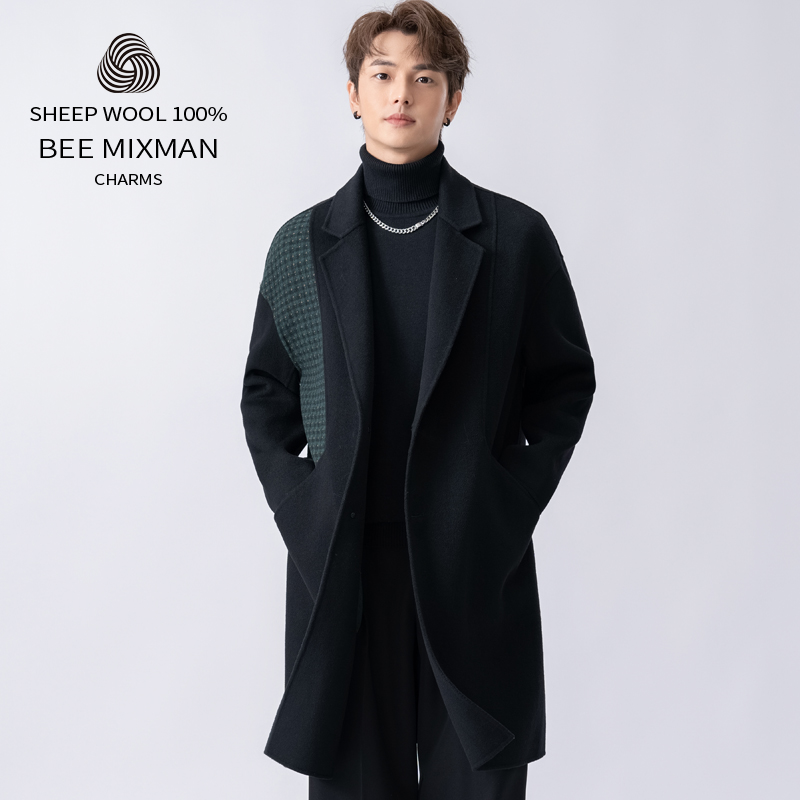 双面呢大衣男中长款西装领秋冬潮流英伦修身休闲男士羊毛呢子外套