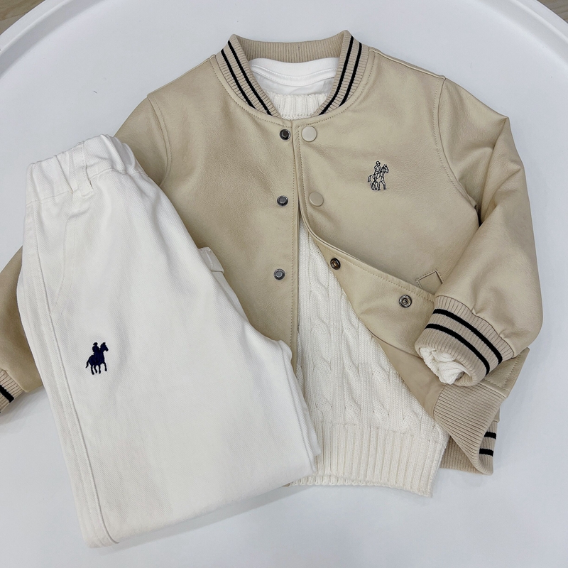 百搭休闲春秋季棒球领长袖儿童外套单排扣中大童宝宝时尚皮衣外搭