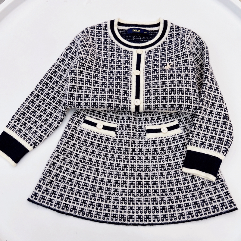 中大童宝宝秋季新品百搭圆领小香风时尚洋气女童藏青休闲出行套装