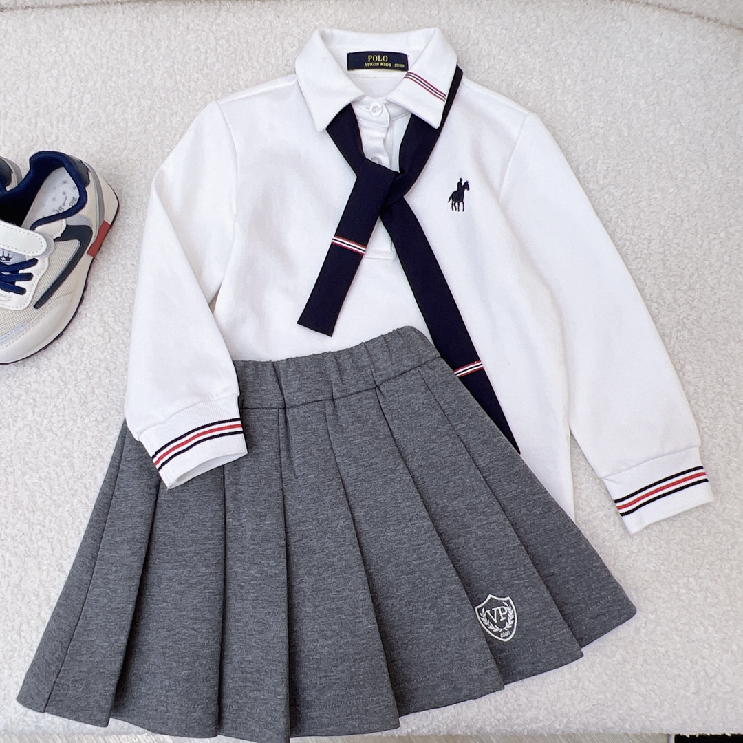 中大童宝宝春秋季休闲翻领长袖POLO衫时尚学院风简约棉质女童上衣