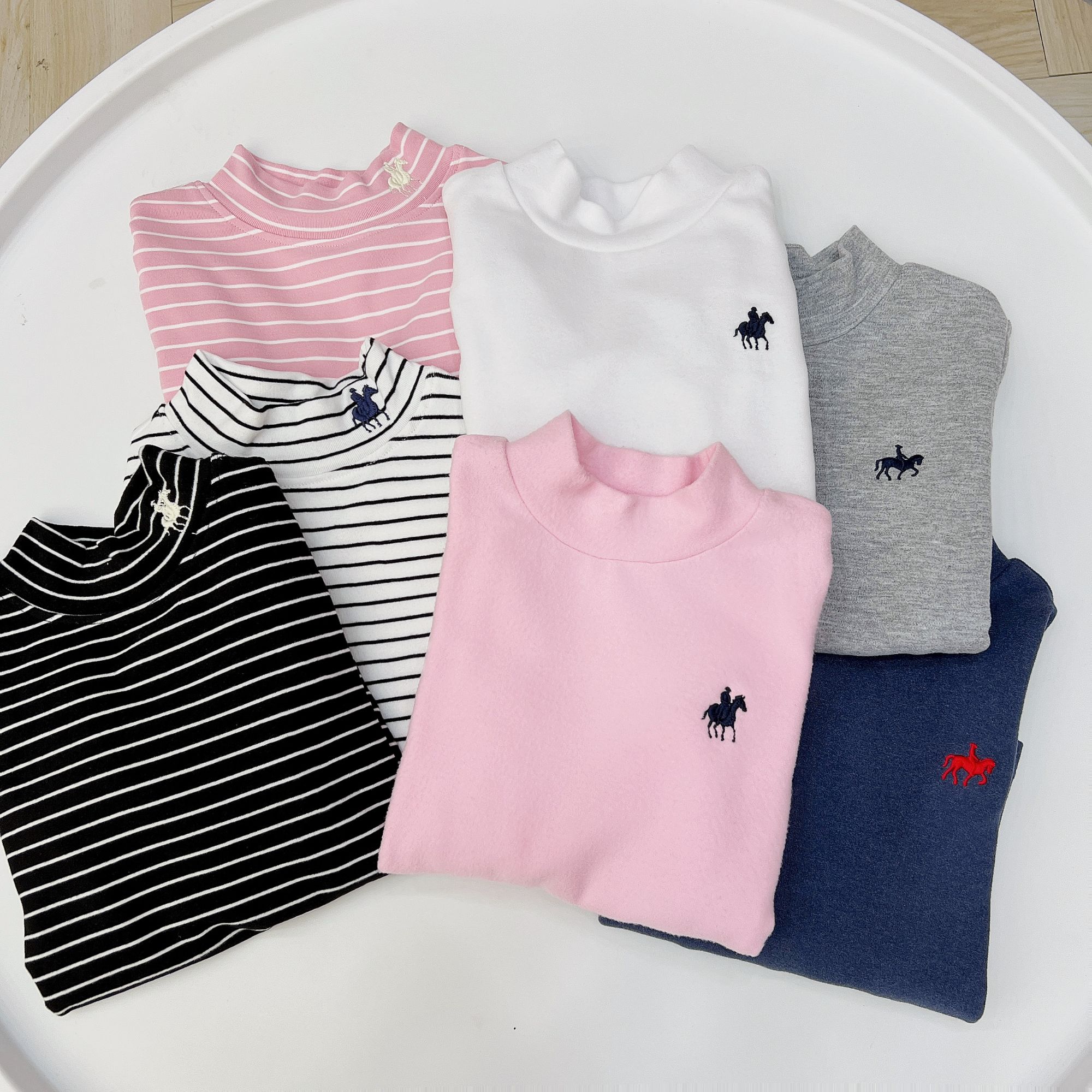 儿童长袖秋冬纯色刺绣半高领长袖T恤宝宝德绒套头内搭长袖童装