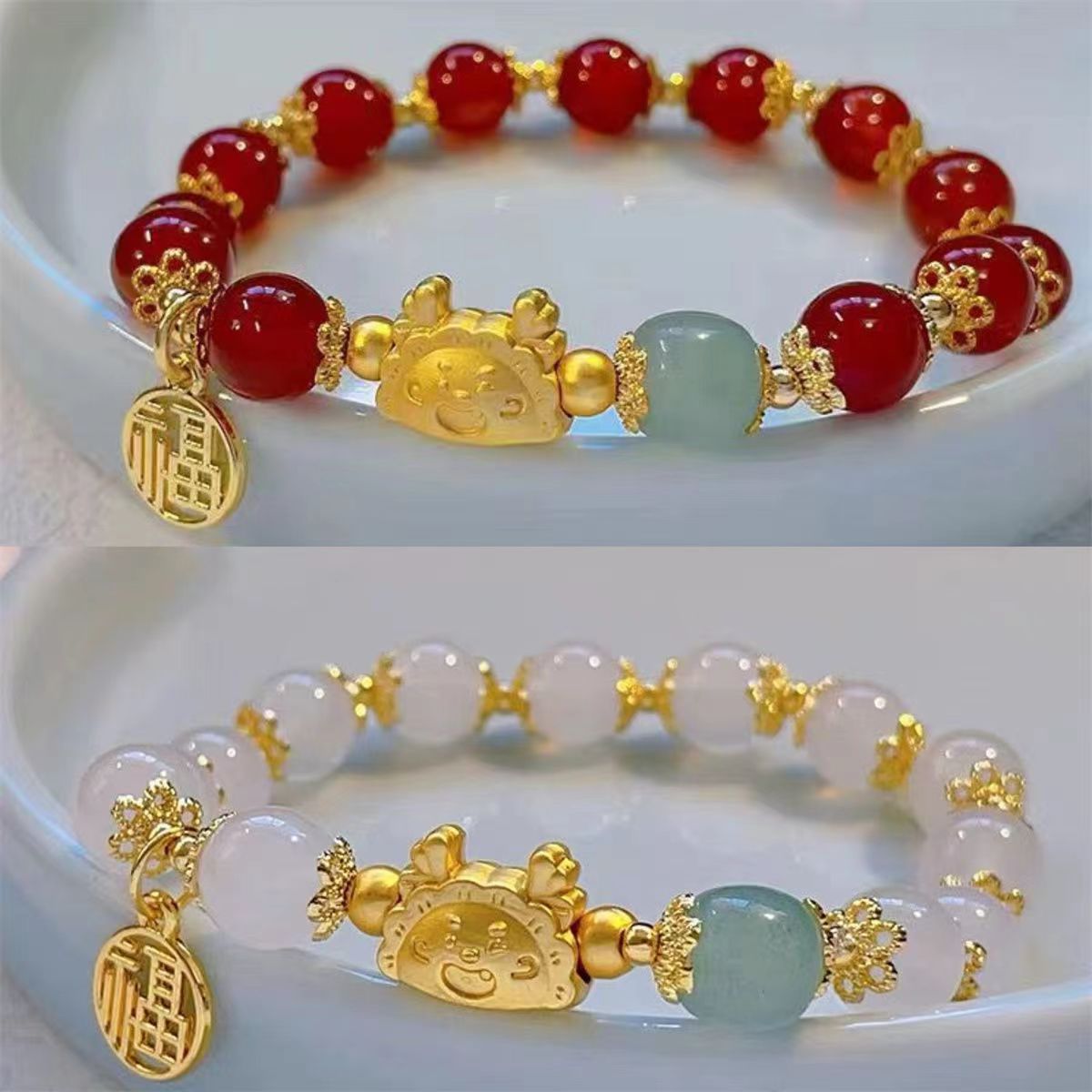 锌合金玻璃手链 小龙姣福牌手链龙年本命年生肖龙角宝宝纳福饰品