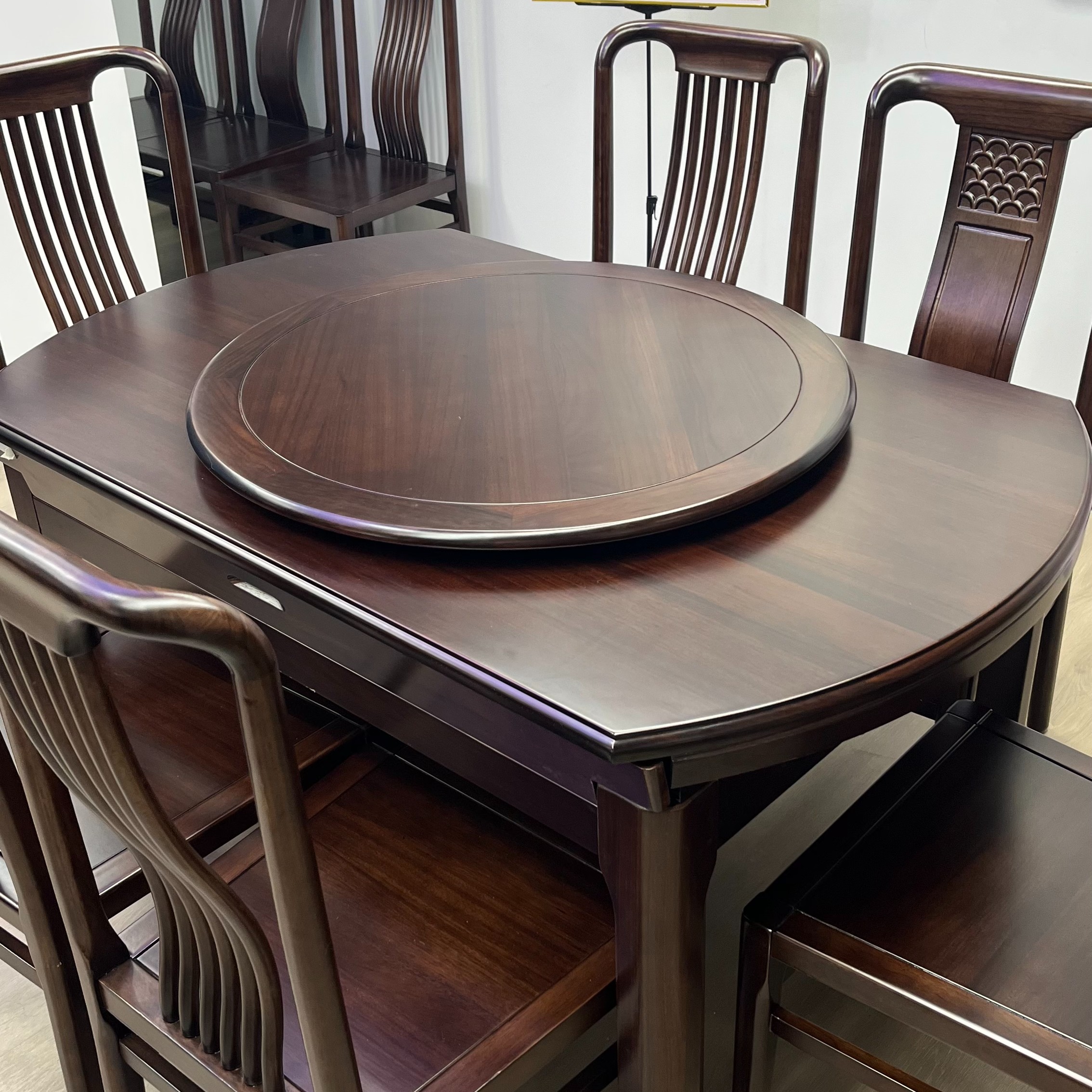 【加蓬小乌金木】全实木餐桌椅组合家用餐桌伸缩折叠饭桌新中式餐桌
