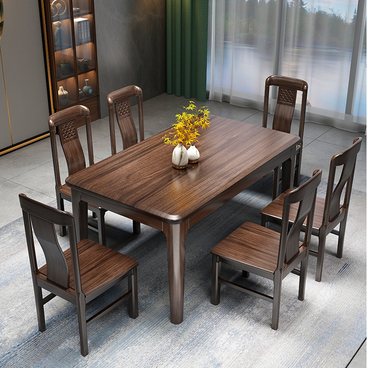 【加蓬小乌金木】全实木餐桌椅组合家用餐桌纯方桌新中式吃饭餐桌子