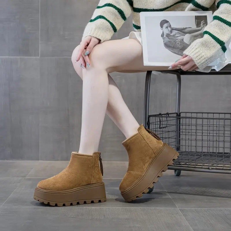 厚底7CM小个子马丁靴女2024复古港风冬季加绒保暖短靴女高帮棉鞋