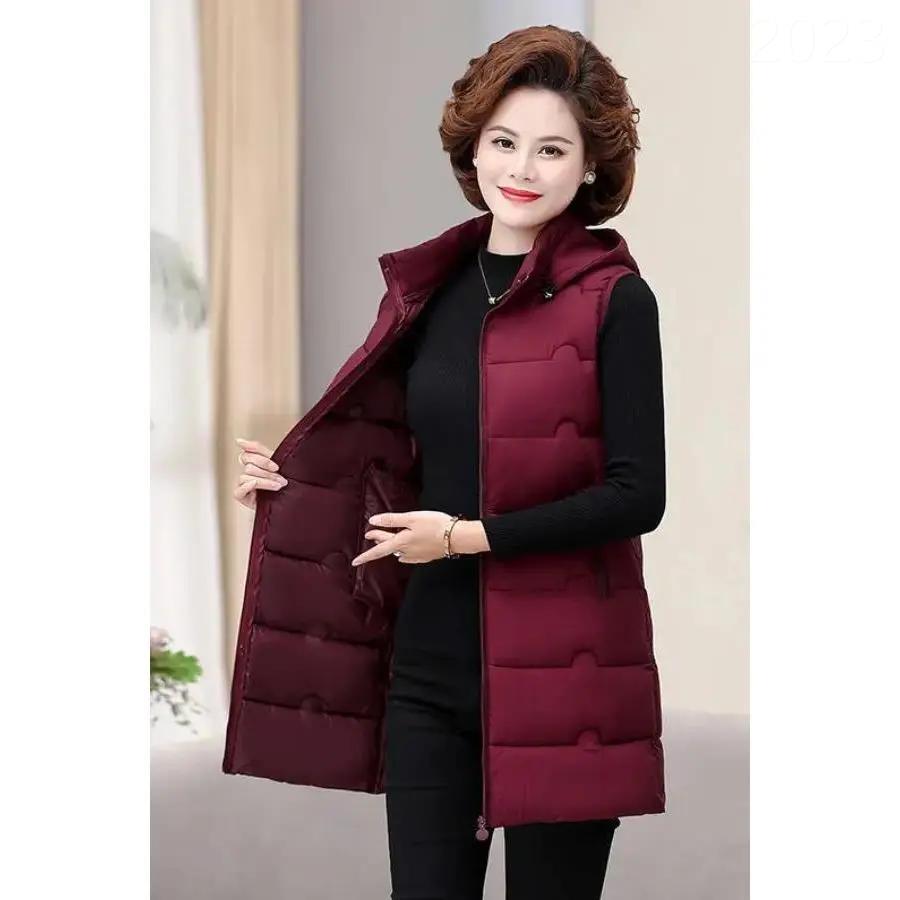 冬季年女装反季清仓秋冬连帽羽绒服马甲中长款妈妈装保暖背