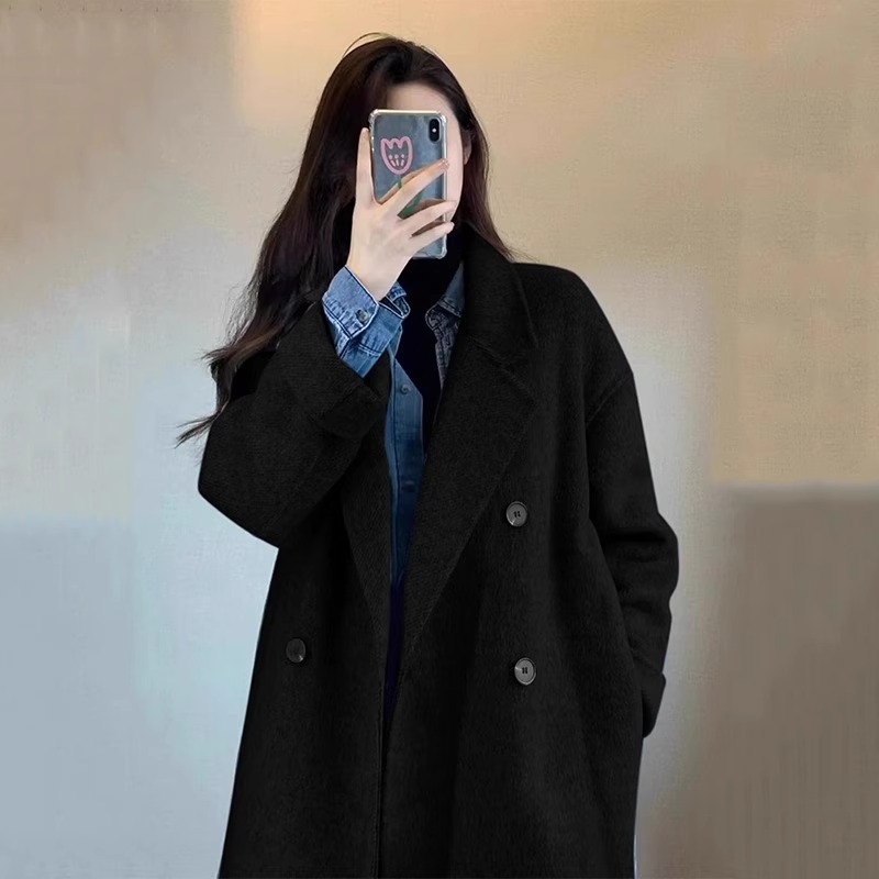 双面毛呢大衣女2025秋冬高级感羽绒加厚内胆中长款韩版毛呢子外套