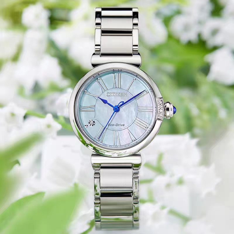 Citizen/西铁城光动能小铃花贝母盘镶钻腕表送女友礼物EM1060-87N